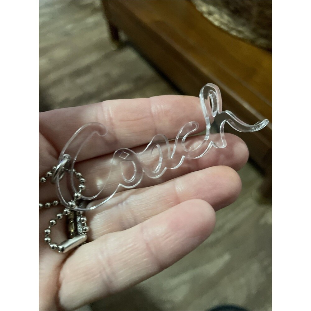 Coach Poppy Era HangTag Fob Logo Charm Keychain Clear Acrylic 3” Script